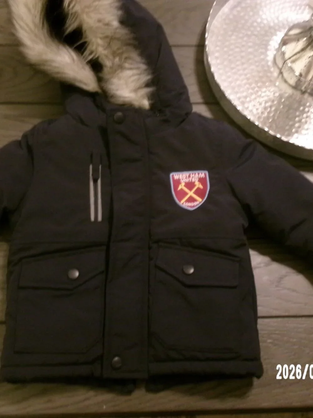 West Ham United FC Boys Thick Jacket Hooded Winter Coat Official Gear Sz 1-2 Yr